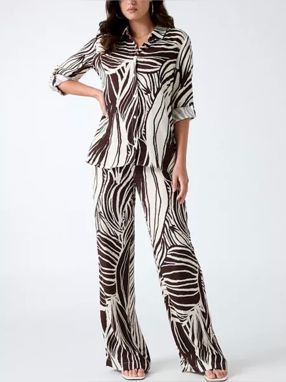 Guess Brown & Cream Zebra-Print Shirt Size L